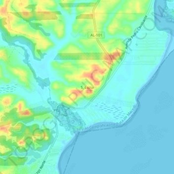 Mapa topográfico S. Luzia, altitude, relevo