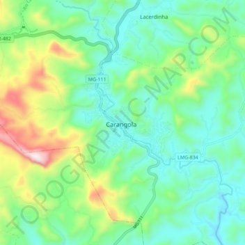 Mapa topográfico Carangola, altitude, relevo