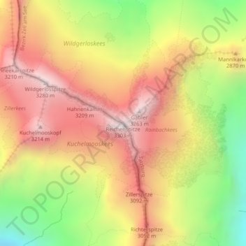 Mapa topográfico Reichenspitze, altitude, relevo