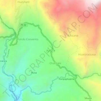 Mapa topográfico Aycara, altitude, relevo