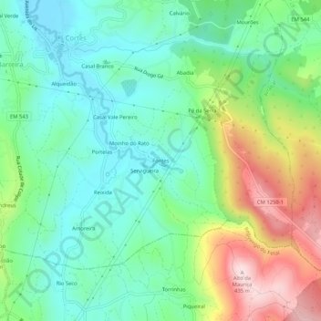 Mapa topográfico Fontes, altitude, relevo