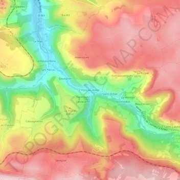 Mapa topográfico Pont les Bains, altitude, relevo