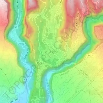 Mapa topográfico Entre Deux, altitude, relevo