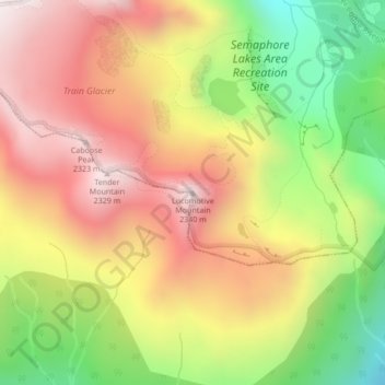 Mapa topográfico Locomotive Mountain, altitude, relevo
