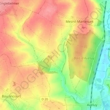 Mapa topográfico Martinsart, altitude, relevo