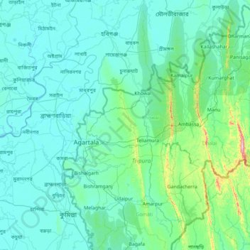 Mapa topográfico West Tripura, altitude, relevo