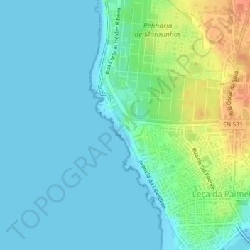 Mapa topográfico Farol de Leça, altitude, relevo