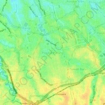 Mapa topográfico Pondok Pucung, altitude, relevo