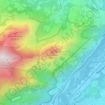 Mapa topográfico Pic d'Alian, altitude, relevo