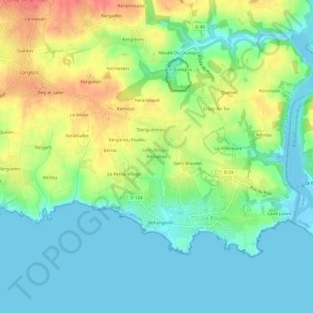 Mapa topográfico Kersaliou, altitude, relevo