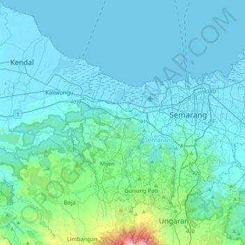 Mapa topográfico Ngaliyan, altitude, relevo