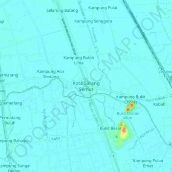 Mapa topográfico Kota Sarang Semut, altitude, relevo
