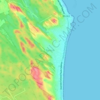 Mapa topográfico Búzios, altitude, relevo