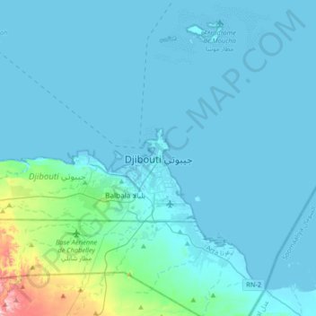 Mapa topográfico Djibouti, altitude, relevo