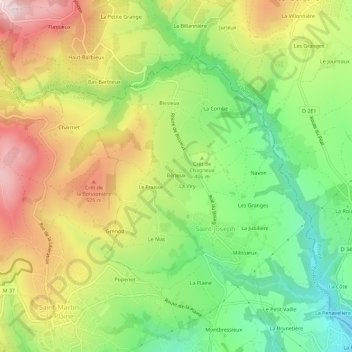 Mapa topográfico Bérieux, altitude, relevo