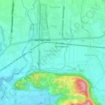 Mapa topográfico Kebondalem Kidul, altitude, relevo