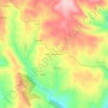 Mapa topográfico Fontes de Transbaceiro, altitude, relevo