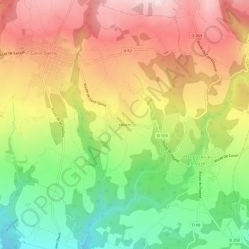 Mapa topográfico Villaret, altitude, relevo