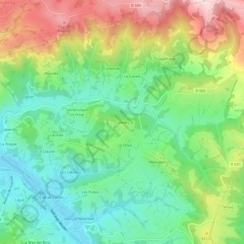Mapa topográfico Fualdes, altitude, relevo