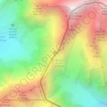 Mapa topográfico Col de Miage, altitude, relevo