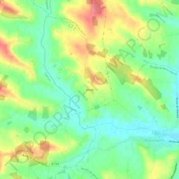 Mapa topográfico Boudy, altitude, relevo