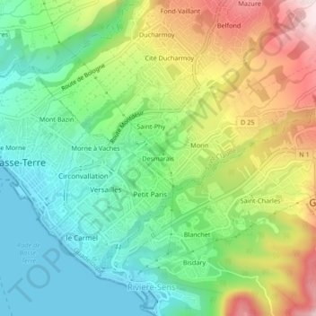 Mapa topográfico Desmarais, altitude, relevo