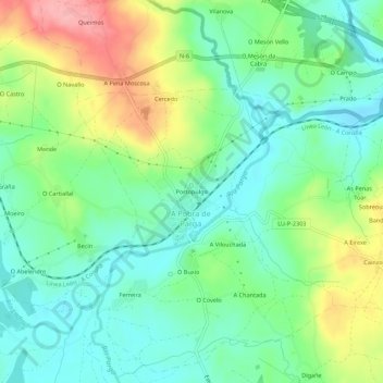 Mapa topográfico Portopulgo, altitude, relevo