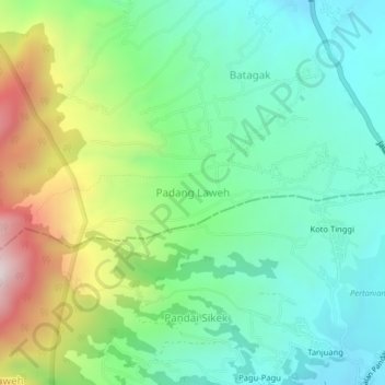 Mapa topográfico Padang Laweh, altitude, relevo