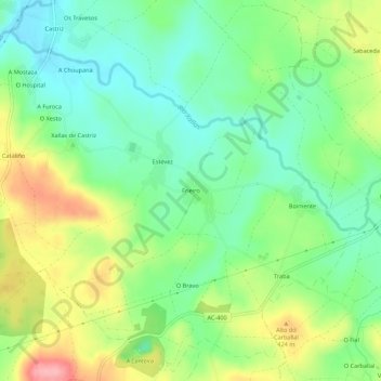 Mapa topográfico Frieiro, altitude, relevo