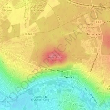 Mapa topográfico Mont Griffon, altitude, relevo