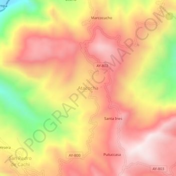 Mapa topográfico Atacocha, altitude, relevo
