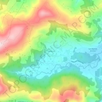 Mapa topográfico Secadura, altitude, relevo