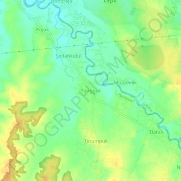 Mapa topográfico Punggur, altitude, relevo