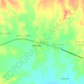 Mapa topográfico Sinchi Roca, altitude, relevo