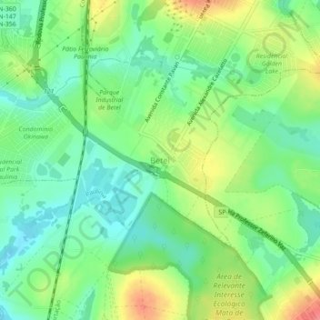 Mapa topográfico Betel, altitude, relevo