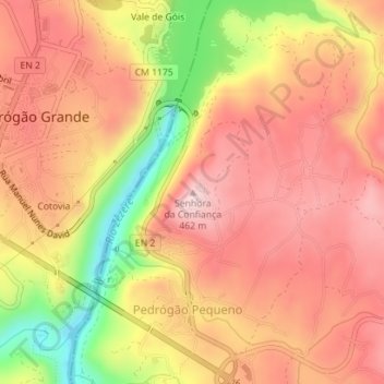 Mapa topográfico Senhora da Confiança, altitude, relevo