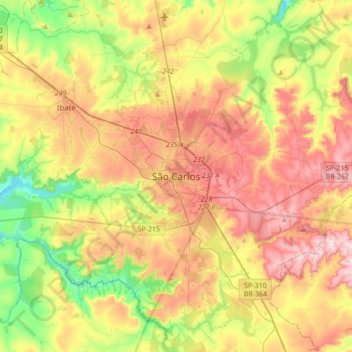 Mapa topográfico São Carlos, altitude, relevo