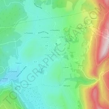 Mapa topográfico Hauteville-Lompnes, altitude, relevo
