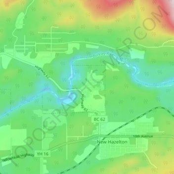 Mapa topográfico Hagwilget, altitude, relevo