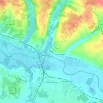 Mapa topográfico Orlac, altitude, relevo