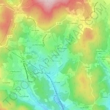 Mapa topográfico La Combe, altitude, relevo