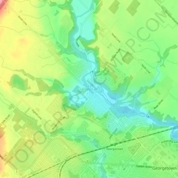 Mapa topográfico Glen Williams, altitude, relevo