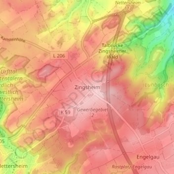 Mapa topográfico Zingsheim, altitude, relevo