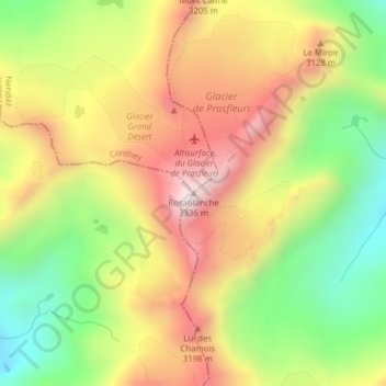 Mapa topográfico Rosablanche, altitude, relevo