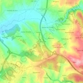 Mapa topográfico Vale da Garcia, altitude, relevo