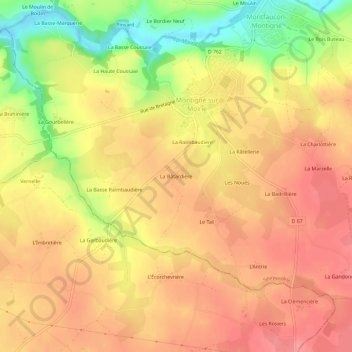 Mapa topográfico La Bâtardière, altitude, relevo
