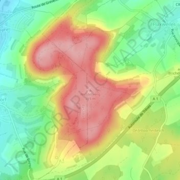 Mapa topográfico Widdebierg, altitude, relevo