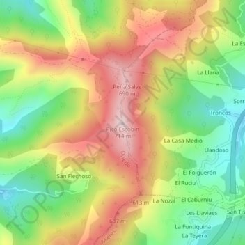 Mapa topográfico Pico Escobín, altitude, relevo
