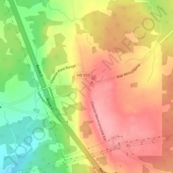 Mapa topográfico Memramcook East, altitude, relevo