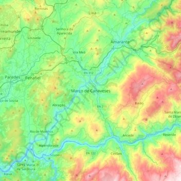 Mapa topográfico Marco de Canaveses, altitude, relevo
